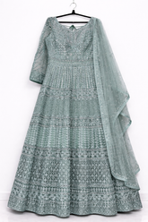 Mint Green Anarkali Gown with Silver Embroidery