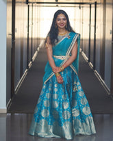Teal Banarasi Lehenga Set with Zari Work and Dupatta