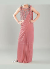 Onion Pink Ready to Wear Kids Saree with Embellished Blouse (2–3 Years) - My Store