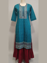 Blue Embroidered Kurta with Maroon Skirt Set