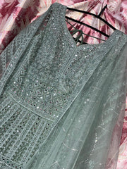 Mint Green Anarkali Gown with Silver Embroidery