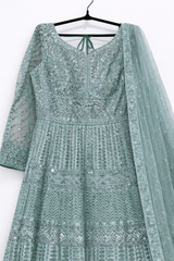 Mint Green Anarkali Gown with Silver Embroidery