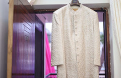 Ethnix by Raymond Men's White Sherwani with Embroidery