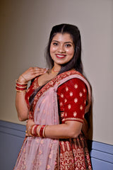 Manyavar Mohey Maroon Velvet Bridal Lehenga with Pink Dupatta