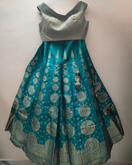 Teal Banarasi Lehenga Set with Zari Work and Dupatta