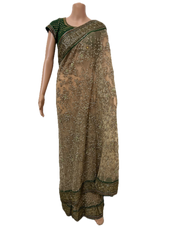 Sabyasachi Peach Embroidered Net Saree with Green Blouse