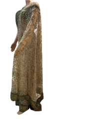 Sabyasachi Peach Embroidered Net Saree with Green Blouse