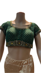 Sabyasachi Peach Embroidered Net Saree with Green Blouse
