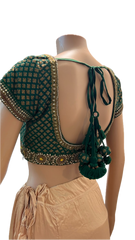 Sabyasachi Peach Embroidered Net Saree with Green Blouse