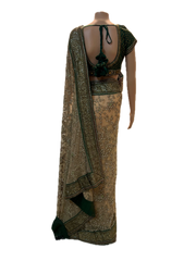 Sabyasachi Peach Embroidered Net Saree with Green Blouse