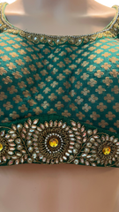Sabyasachi Peach Embroidered Net Saree with Green Blouse