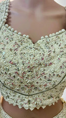 Cream Lehenga with Contrast Pink Border and Matching Dupatta - My Store