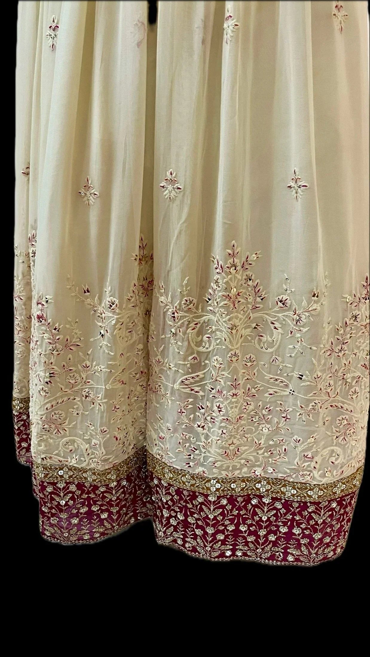 Cream Lehenga with Contrast Pink Border and Matching Dupatta - My Store