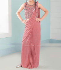 Onion Pink Ready to Wear Kids Saree with Embellished Blouse (2–3 Years)