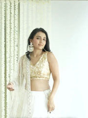 Gold Plated Mirror Work Long Dangler Chandbali Earrings - My Store