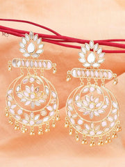 Gold Plated Mirror Work Long Dangler Chandbali Earrings - My Store