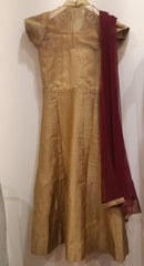 Beige and Maroon Long Kurta Combo Lehenga Set or Salwar Set