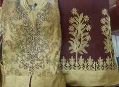 Beige and Maroon Long Kurta Combo Lehenga Set or Salwar Set