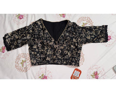 Black and Beige Printed Blouse with Half Sleeves