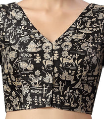 Black and Beige Printed Blouse with Half Sleeves