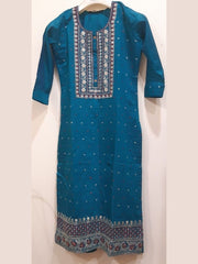 Blue Embroidered Kurta with Maroon Skirt Set