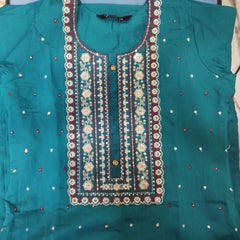 Blue Embroidered Kurta with Maroon Skirt Set