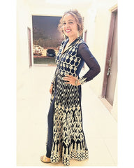 Blue Gotta Patti Embroidered Front Slit Gown, Pants & Dupatta Set