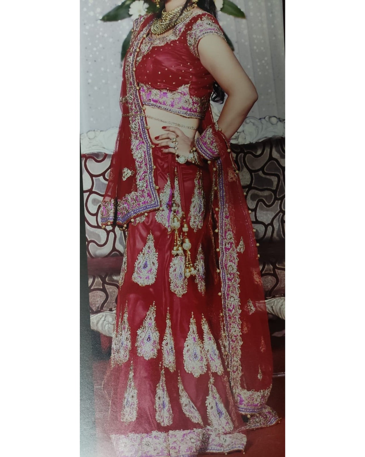 Deep Cherry Red Embellished Lehenga Set