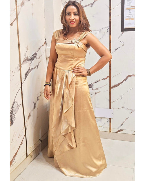 Gold Satin Party Wear Gown