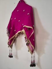 Pink dupatta with decorative elements on a white background