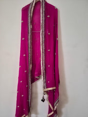 Green Georgette Lehenga Skirt with Zari Embroidery and Pink Dupatta