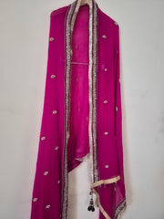 Green Georgette Lehenga Skirt with Zari Embroidery and Pink Dupatta