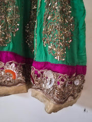 Green Georgette Lehenga Skirt with Zari Embroidery and Pink Dupatta
