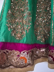 Green Georgette Lehenga Skirt with Zari Embroidery and Pink Dupatta