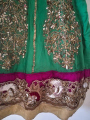 Green Georgette Lehenga Skirt with Zari Embroidery and Pink Dupatta