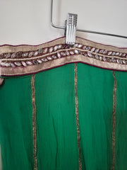 Green Georgette Lehenga Skirt with Zari Embroidery and Pink Dupatta