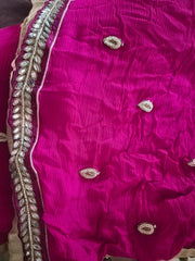 Green Georgette Lehenga Skirt with Zari Embroidery and Pink Dupatta