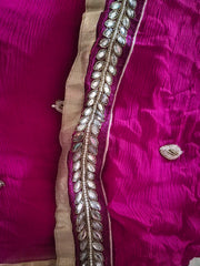 Green Georgette Lehenga Skirt with Zari Embroidery and Pink Dupatta