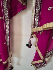 Green Georgette Lehenga Skirt with Zari Embroidery and Pink Dupatta