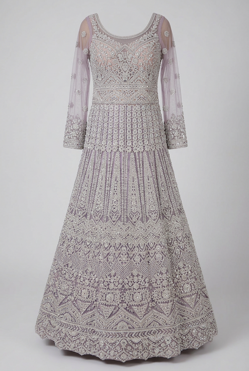 Lavender Gown with Pearl and Stone Embellishments