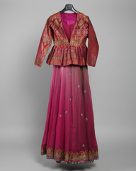 Magenta Pink Georgette Gown with Brocade Jacket