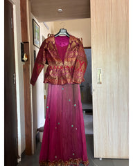 Magenta Pink Georgette Gown with Brocade Jacket