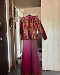 Magenta Pink Georgette Gown with Brocade Jacket