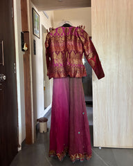 Magenta Pink Georgette Gown with Brocade Jacket