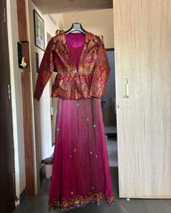 Magenta Pink Georgette Gown with Brocade Jacket