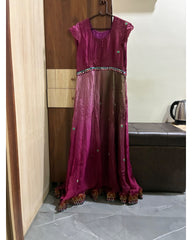 Magenta Pink Georgette Gown with Brocade Jacket