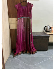 Magenta Pink Georgette Gown with Brocade Jacket