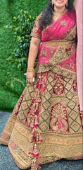 Maroon and Gold Embroidered Lehenga with Rich Peacock Motifs