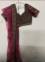 Maroon and Gold Embroidered Lehenga with Rich Peacock Motifs