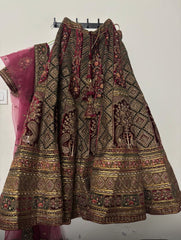 Maroon and Gold Embroidered Lehenga with Rich Peacock Motifs